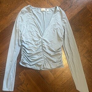 Ruched Long Sleeve Top in Light Blue